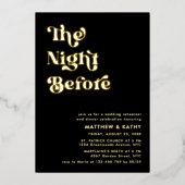 レトロブラックタイポグラフィリハーサルディナー金ゴールド 箔招待状 (正面)