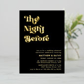 レトロブラックタイポグラフィリハーサルディナー金ゴールド 箔招待状 (立ち正面)