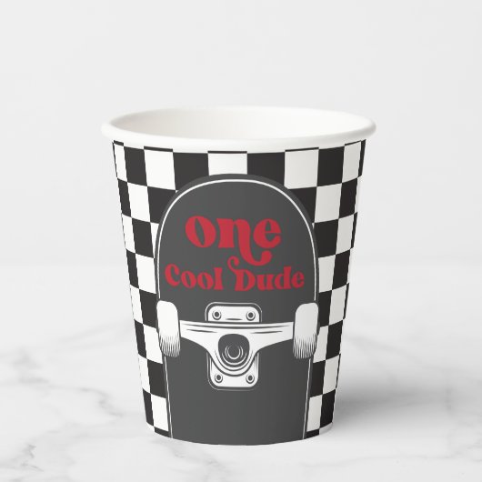 レトロブラックチェックスケートボード誕生日 紙コップ (正面)