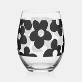 レトロブラックビッグデイジー花 ステムなしワイングラス (裏面)