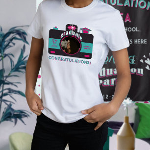 レトロブラックピンクティール(緑がかった色)グラードトレンディーカスタマイズ写真 Tシャツ