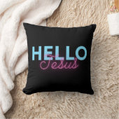 レトロブラックピンクネオンハローイエズクリスチャンコーヒー クッション (ブランケット)