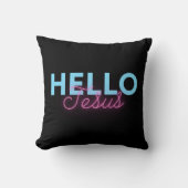 レトロブラックピンクネオンハローイエズクリスチャンコーヒー クッション (正面)