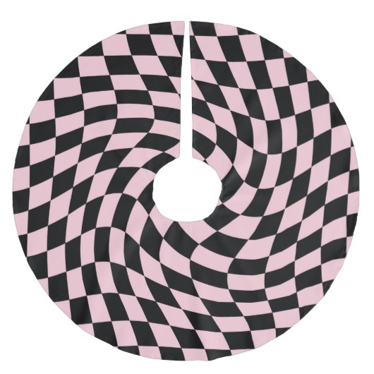 レトロブラックピンクワープ市松模様にチェックドーム ブラッシュドポリエステルツリースカート (正面)