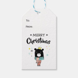 レトロブラックベアスカーフのメリークリスマススター ギフトタグ