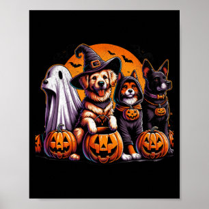 レトロブラックラブラドール犬のハロウィンパンプキン ポスター