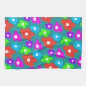 レトロブラックレインボーカラフルフラワーパターン キッチンタオル (横)