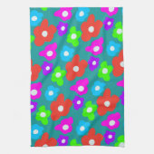 レトロブラックレインボーカラフルフラワーパターン キッチンタオル (縦)