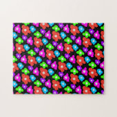 レトロブラックレインボーカラフルフラワーパターン ジグソーパズル (横)