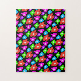 レトロブラックレインボーカラフルフラワーパターン ジグソーパズル