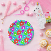 レトロブラックレインボーカラフルフラワーパターン ペーパープレート (パーティー)