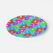 レトロブラックレインボーカラフルフラワーパターン ペーパープレート (アングル)