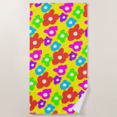 レトロブラックレインボープライドカラーフラワーパターン ビーチタオル (正面)