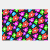 レトロブラックレインボープライドカラーフラワーパターン ラッピングペーパーシート (正面)