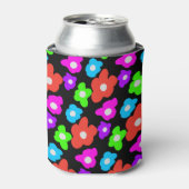 レトロブラックレインボープライドカラーフラワーパターン 缶クーラー (缶正面)