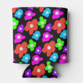 レトロブラックレインボープライドカラーフラワーパターン 缶クーラー (裏面)