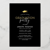 レトロブラック写真卒業パーティー金ゴールド 箔招待状 (裏面)