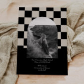 レトロブラック市松模様にアーチ写真卒業パーティー 招待状