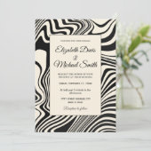 レトロブラック旋回抽象芸術パターン 招待状 (スタンド正面)