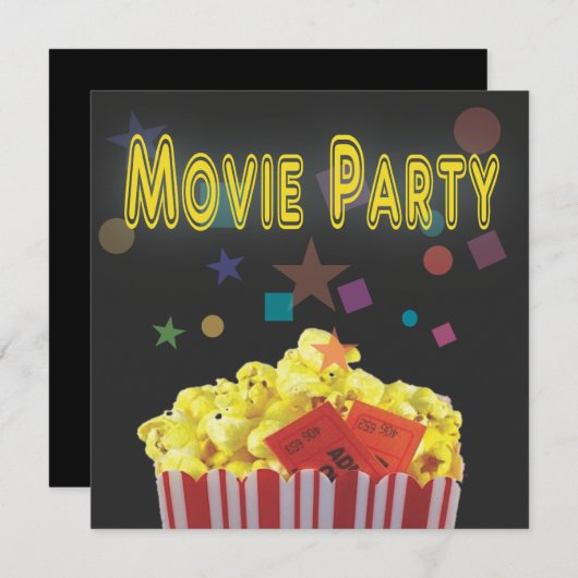 レトロブラック映画の誕生日パーティーへの招待 招待状 (正面/裏面)