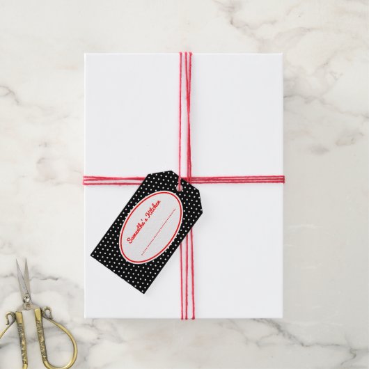 レトロブラック水玉模様キッチンベーキングギフトラベル ギフトタグ (より糸付き)