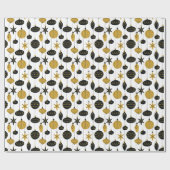 レトロブラック金ゴールドクリスマスオーナメントホリデイ ラッピングペーパー (フラット)