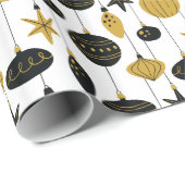 レトロブラック金ゴールドクリスマスオーナメントホリデイ ラッピングペーパー (ロールコーナー)