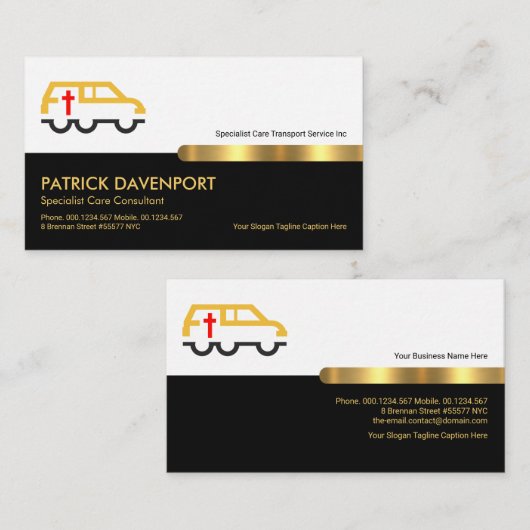 レトロブラック金ゴールドストライプ記念運送サービス 名刺 (正面/裏面)