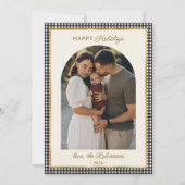 レトロブラック金ゴールドプレイドアーチフォトクリスマスハッピー シーズンカード (正面)