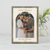 レトロブラック金ゴールドプレイドアーチフォトメリークリスマス シーズンカード (スタンド正面)