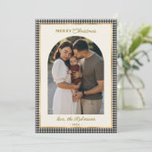 レトロブラック金ゴールドプレイドアーチフォトメリークリスマス シーズンカード (スタンド正面)