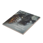 レトロブラック銀クリスマスオーナメントとリボン タイル (側面)