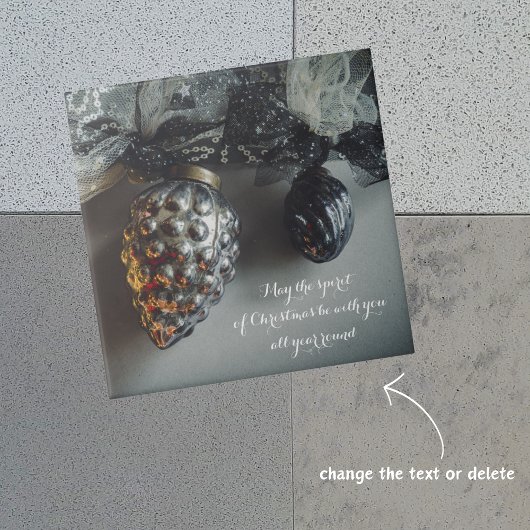 レトロブラック銀クリスマスオーナメントとリボン タイル