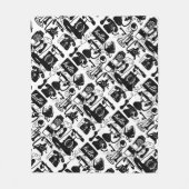 レトロブラック電話パターン フリースブランケット (正面)