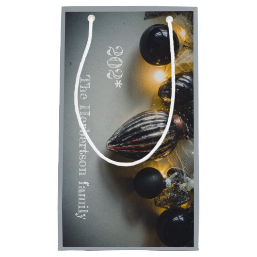 レトロブラック・シルバー・クリスマスデコレーション スモールペーパーバッグ (正面)