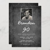レトロブラック&ホワイトヴィンテージ90誕生日 招待状 (正面/裏面)