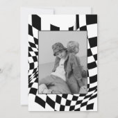 レトロブラック&ホワイト市松模様にパターン2nd誕生日 招待状 (裏面)