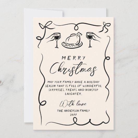 レトロブラック&ホワイト引き出しメリークリスマス シーズンカード (正面)