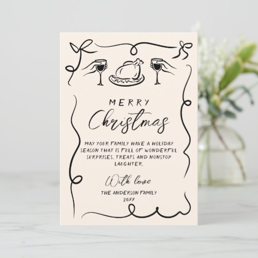 レトロブラック&ホワイト引き出しメリークリスマス シーズンカード (スタンド正面)