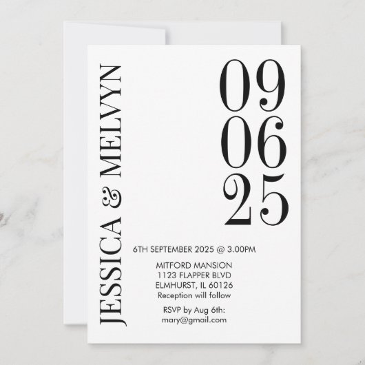 レトロブラック&ホワイト結婚式招待状 招待状 (正面)