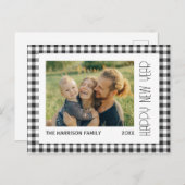 レトロブラックGingham Plaid新年写真 ポストカード (正面/裏面)