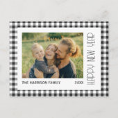 レトロブラックGingham Plaid新年写真 ポストカード (正面)