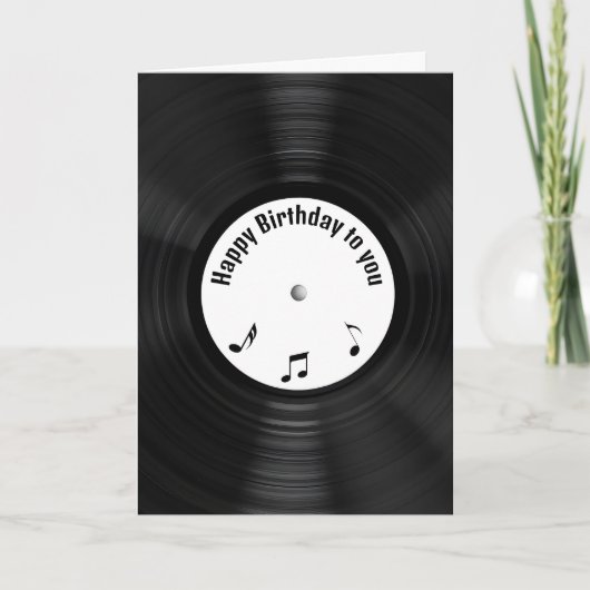 レトロブラックLPレコード誕生日 カード (正面)