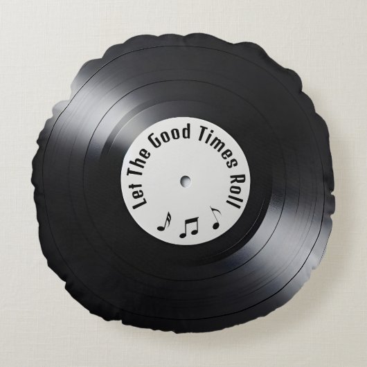 レトロブラックLPレコード ラウンドクッション (正面)