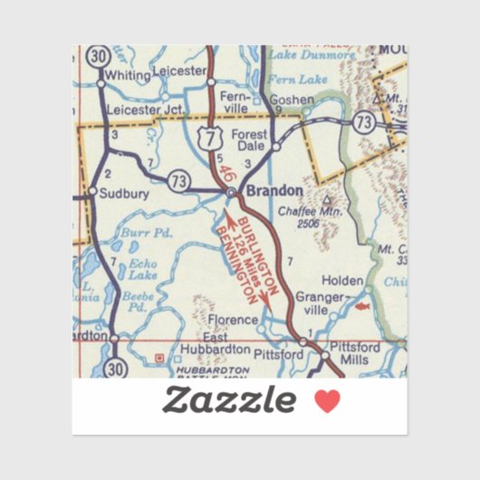 レトロブランドンバーモントマップ シール (シート)