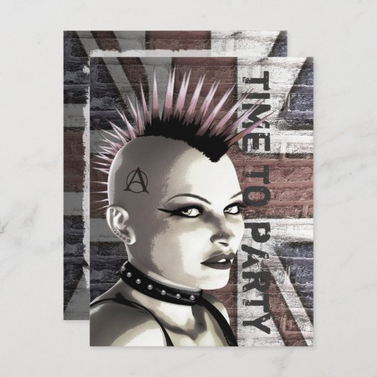 レトロブリティッシュパンクファッションスモールサイズ招待状 招待状 (正面/裏面)