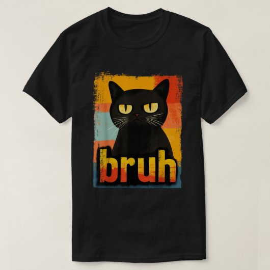レトロブリュッ猫の面白いミームデザイン Tシャツ (デザイン正面)