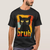 レトロブリュッ猫の面白いミームデザイン Tシャツ (正面)