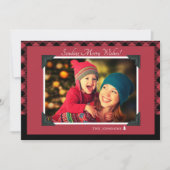 レトロブルゴーニュ水牛チェックのクリスマスフォト シーズンカード (正面)