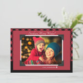 レトロブルゴーニュ水牛チェックのクリスマスフォト シーズンカード (スタンド正面)